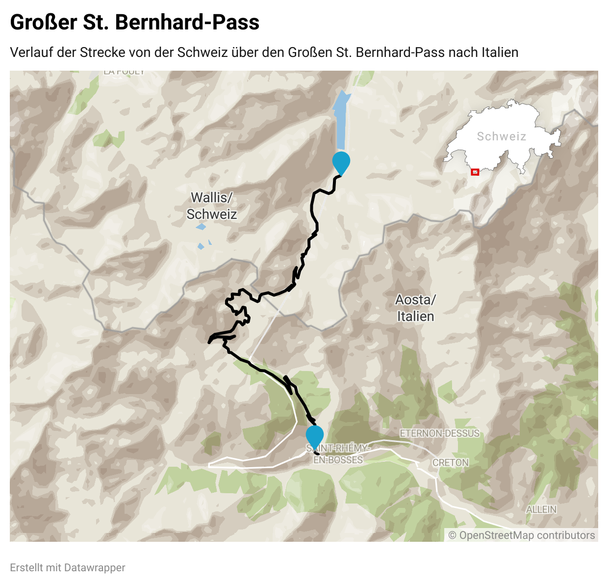 Die Strecke über den Großen St. Bernhard